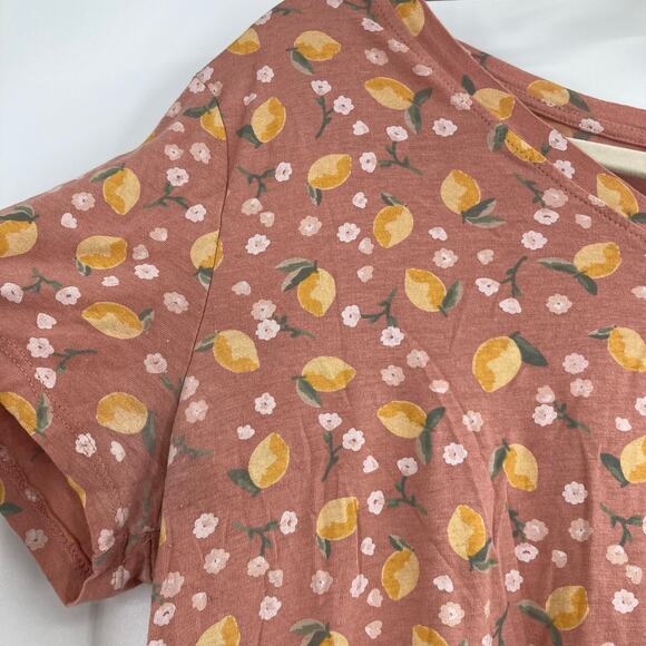 DIP Lemon Floral Peach Mauve Short Sleeve Tee Women’s XL Fitted Soft - Picture 3 of 7